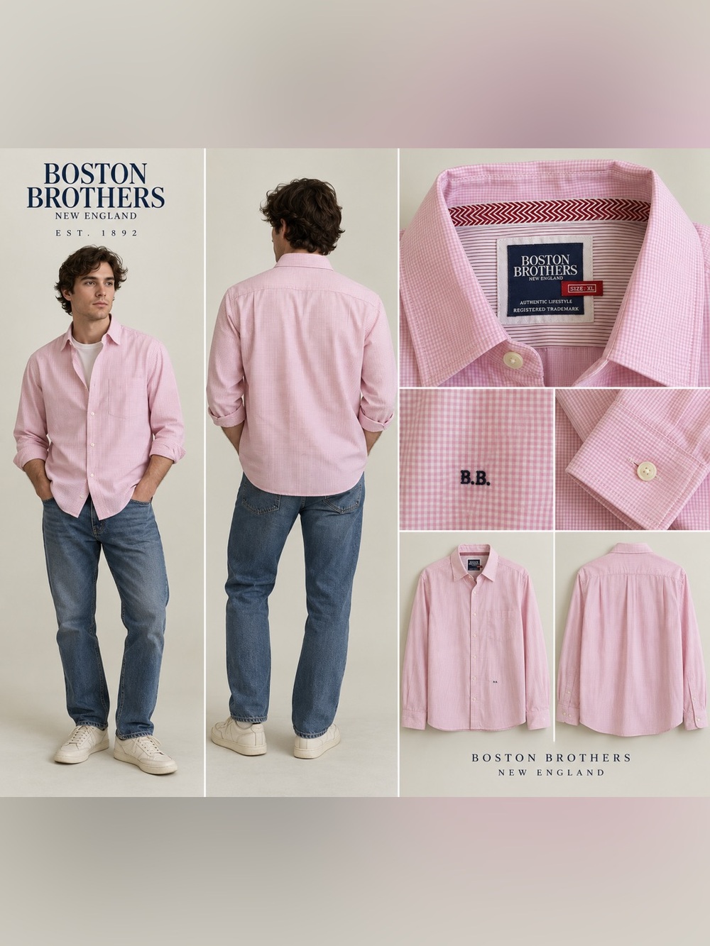 Pink Gingham Men's Button-Down Shirt